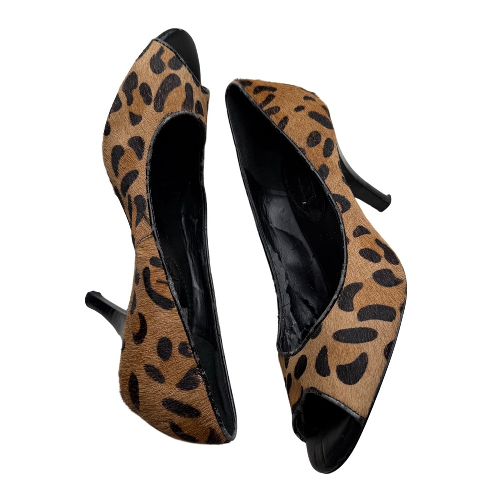 Banana Republic Leopard Calf Hair Peep‎ Toe Pumps Mob Wife Indie Sleaze 6.5